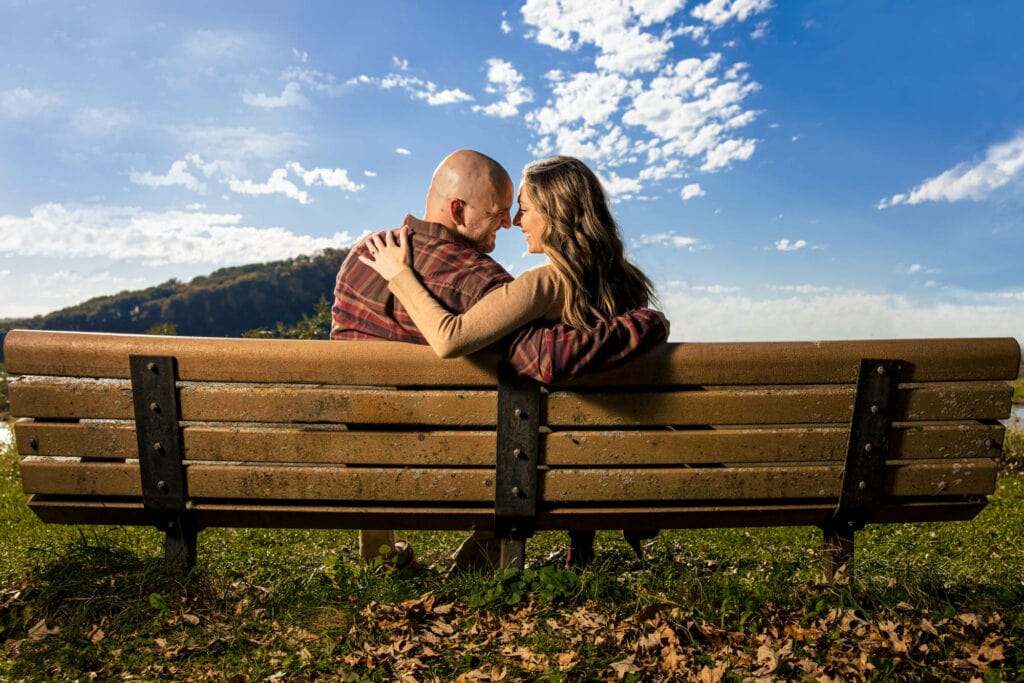 Couple on bench at Perrot State Park by La Crosse Photographer Jeff Wiswell | J.L. Wiswell Photography