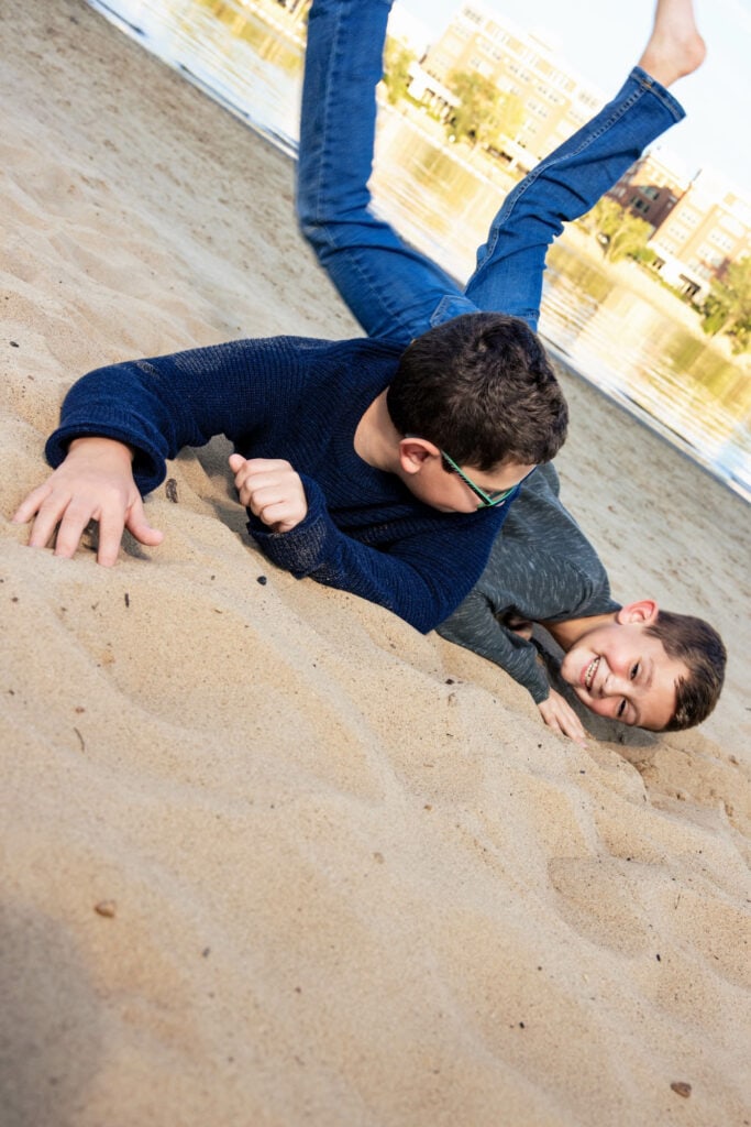 Pettibone Park playing on beach by Photographer Jeff Wiswell of J.L. Wiswell Photography