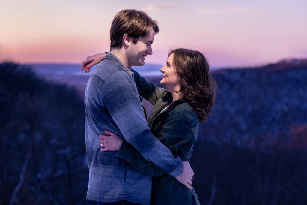 Engagement session at Grandad Bluff at dusk