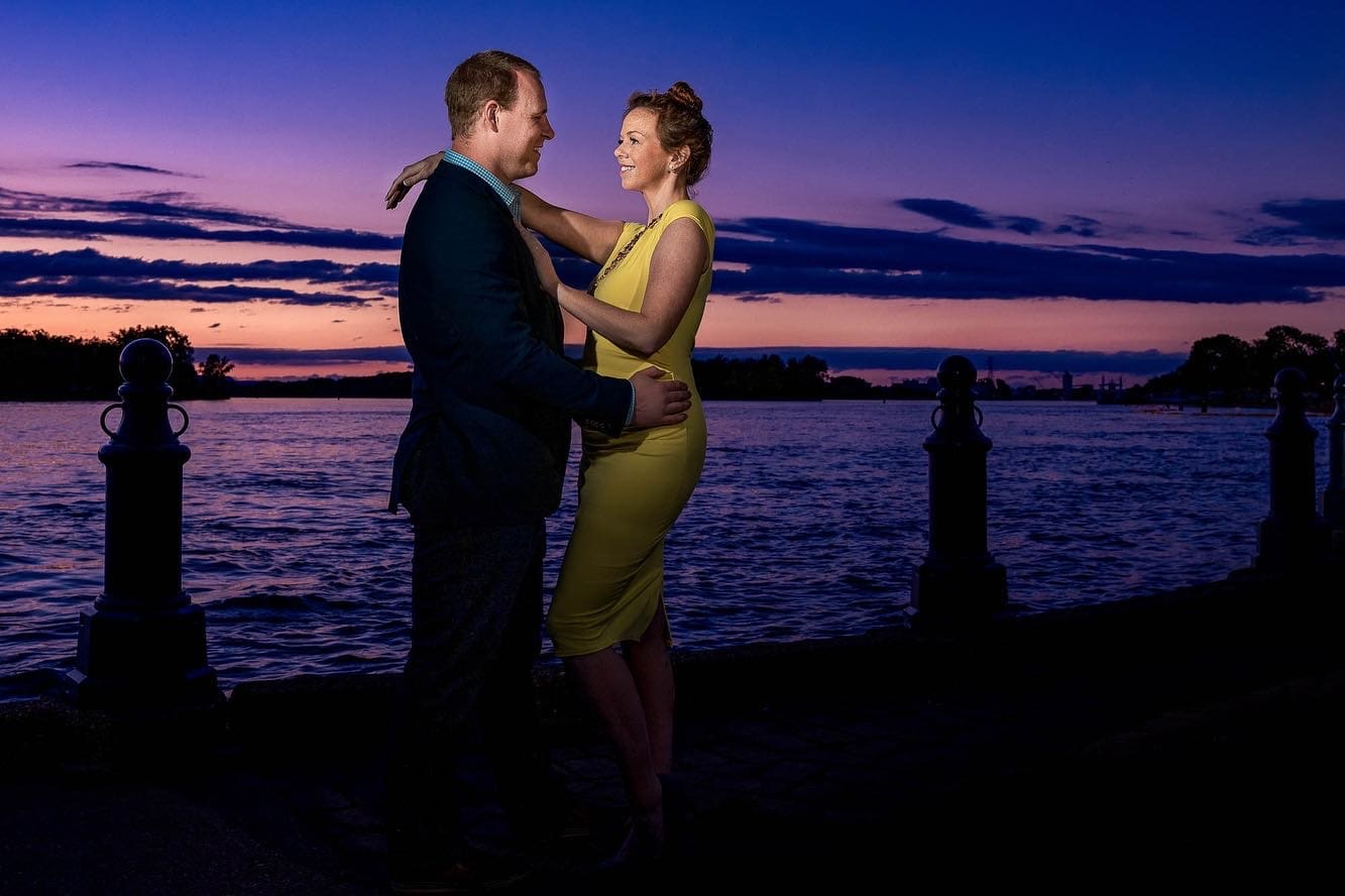 La Crosse Riverside Park couple photo by La Crosse, WI photographer Jeff Wiswell of J.L. Wiswell Photography