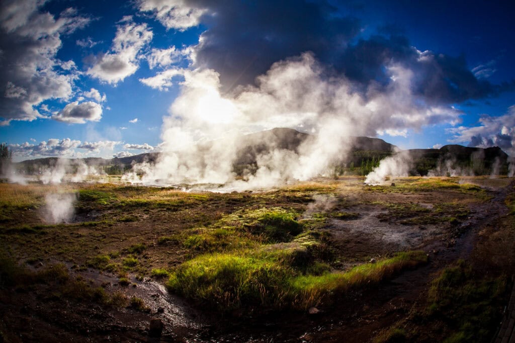 Steam vents at dusk