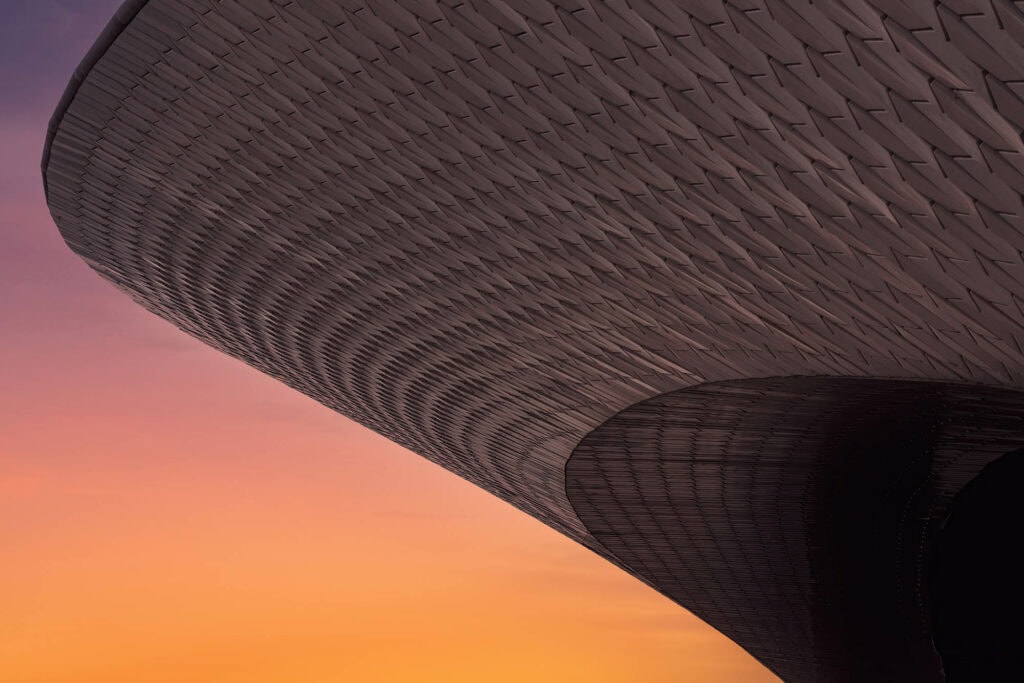 Lisbon, curved rooftop at sunset
