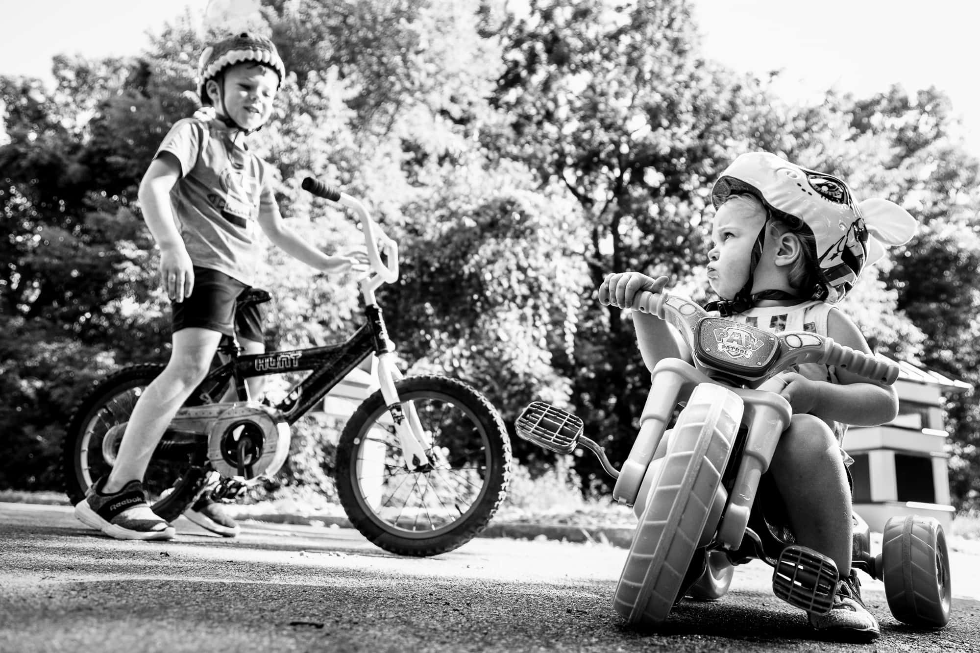 Isla riding her toy motorcycle