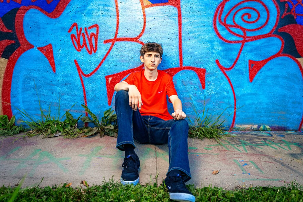 Senior photo at the La Crosse Skate Park taken by Jeff and Alisha Wiswell