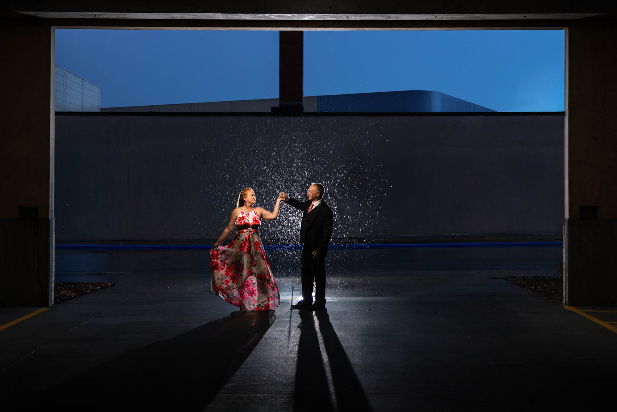 Tina and Howard dancing in the rain, downtown La Crosse