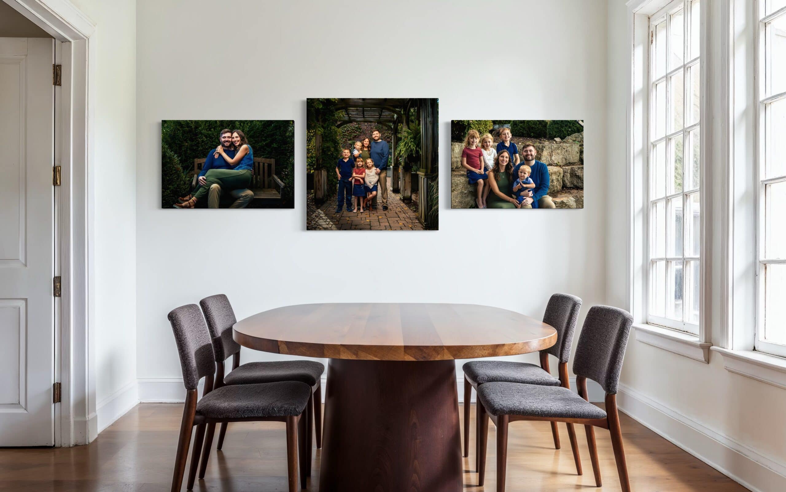A large framed family portrait in a living room