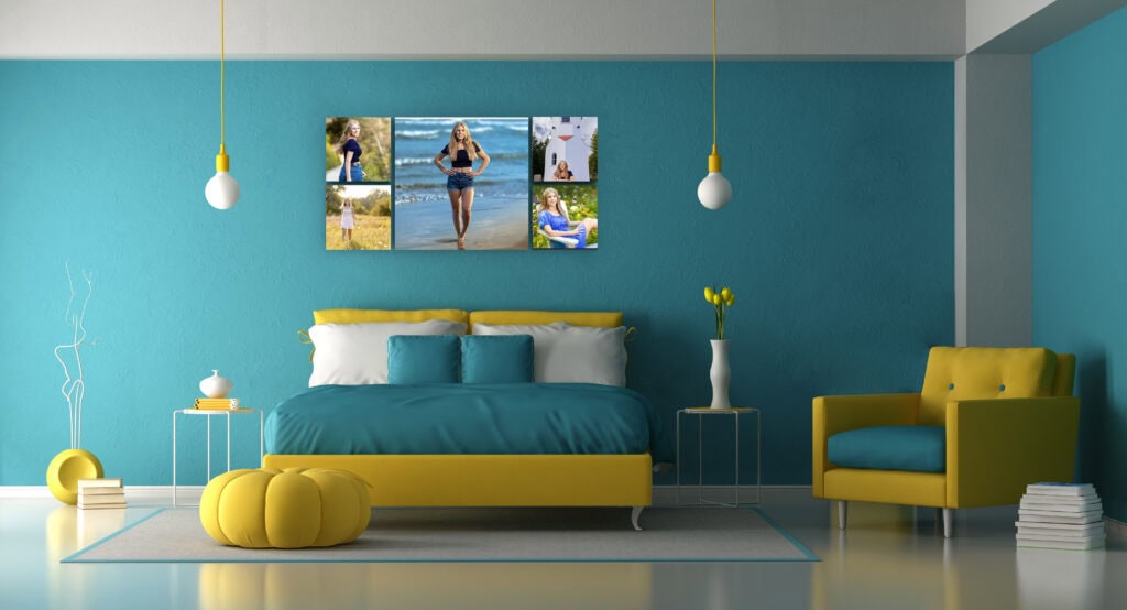 Three-piece wall art collection in a bedroom, from Kaitlyn’s session