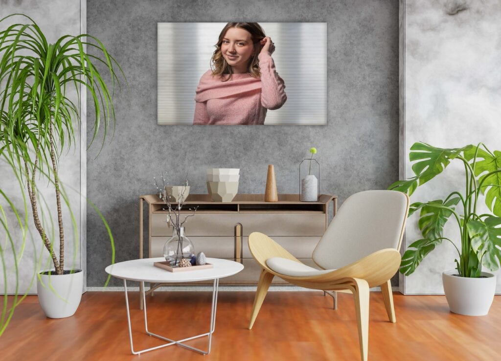 Metal print in a living room, from Ainsley’s session