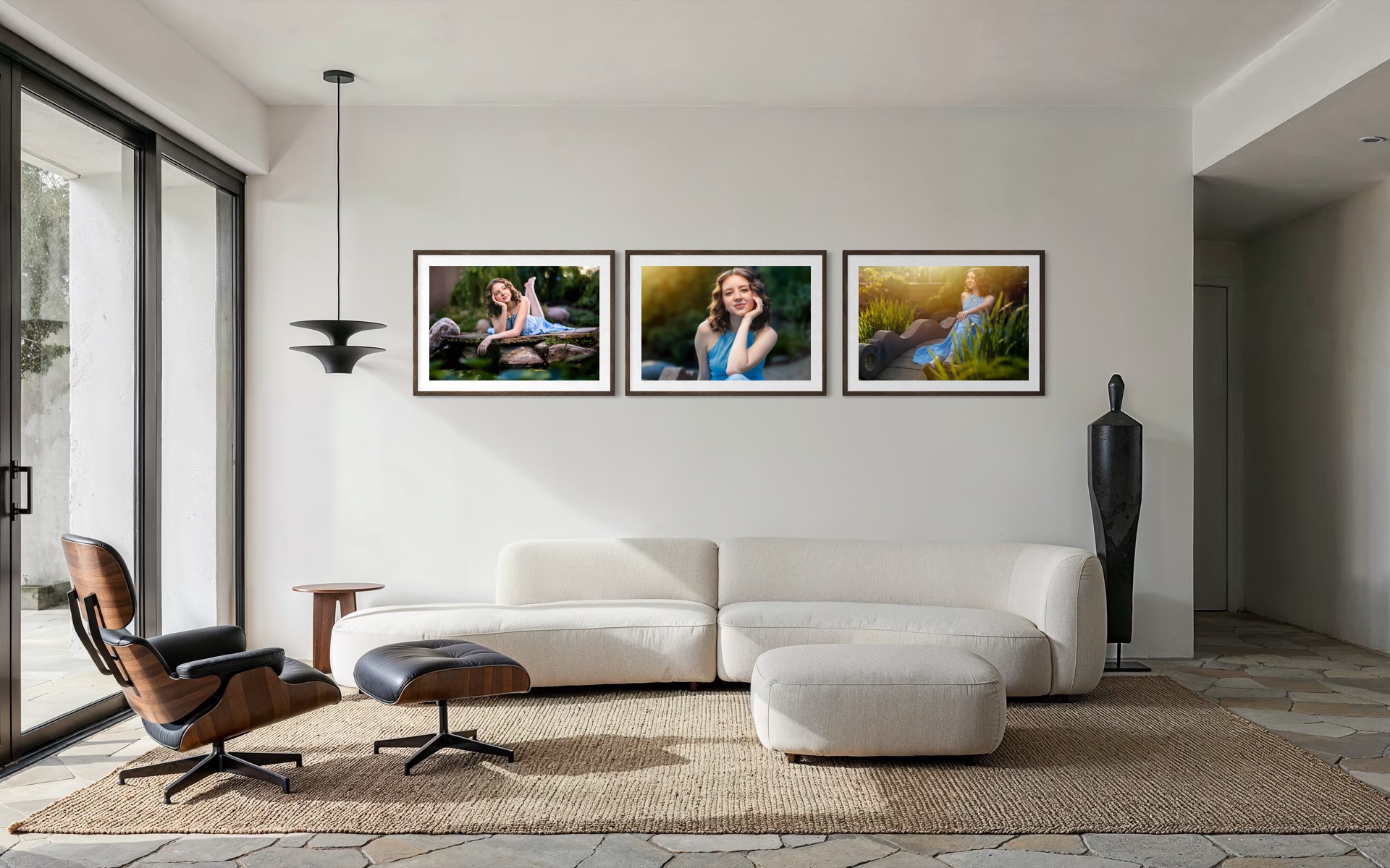 A finished senior portrait hanging as wall art in a client home