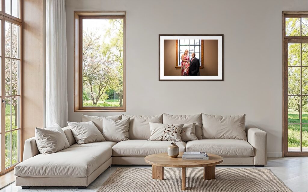 couples portrait displayed as framed wall art, J.L. Wiswell Photography