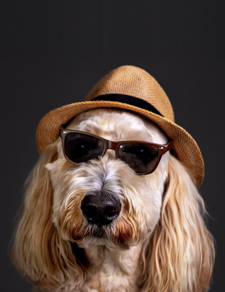 Ted in a straw fedora and sunglasses, styled as a magazine cover