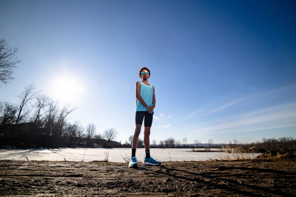 Finished portrait — A frozen field, straight into the sun, one softbox.